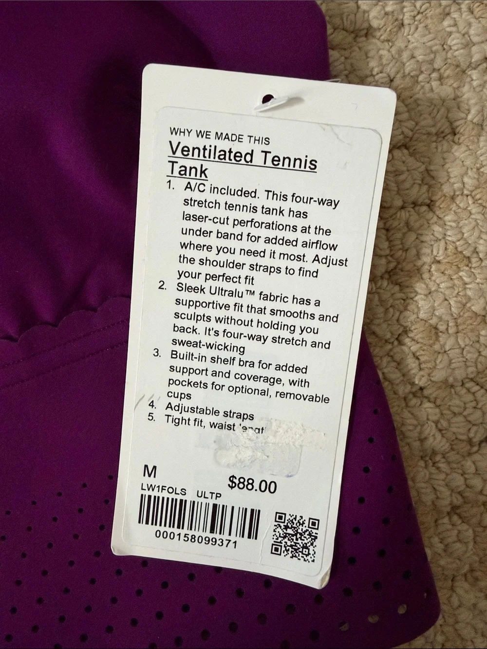 lululemon Ventilated Tennis Tank — Purple